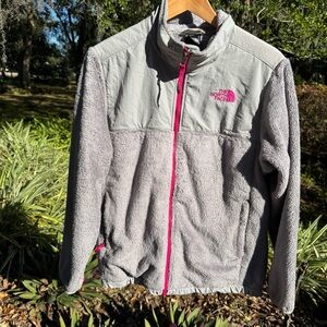 The North Face Light Gray and Pink Fleece Jacket